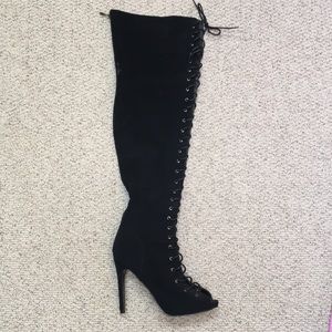 Thigh High Lace Up Open Toe Boots